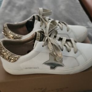 Women's White and Gold Sneakers